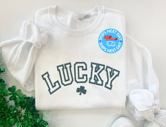 Embossed, Women's St. Patricks day Sweatshirt, Lucky Crewneck Sweatshirt, Lucky Sweater, Irish Sweatshirt, Lucky Sweatshirt, Shamrock Shirt