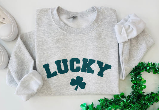 Embossed Lucky Sweatshirt, Puff St. Patricks day Sweatshirt, Shamrock shirt, Lucky Irish Sweater, Irish Gift, Clover top, St Pattys shirt