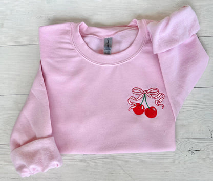 Coquette Sweatshirt, Coquette Bow, Embroidered Sweatshirt, Girly Sweatshirt, Sweatshirt with Bow, Womens Coquette, Pink Bow Sweatshirt - Up2ournecksinfabric