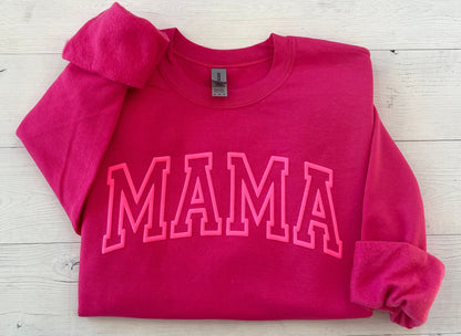 Puff Embossed Hot Pink Mama Crewneck - Up2ournecksinfabric