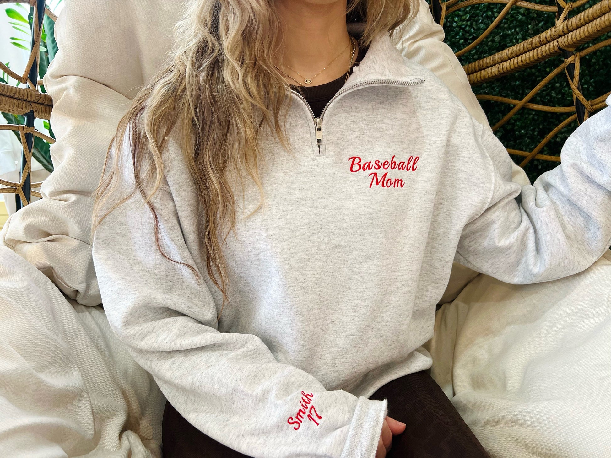 Embroidered Custom Baseball Mom Quarter Zip Pullover - Up2ournecksinfabric