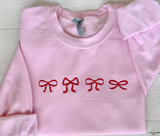 Red Bow Embroidered Sweatshirt, Christmas Sweatshirt, Embroidered Christmas Sweatshirt, Christmas Embroidery Crewneck, Presents - Up2ournecksinfabric