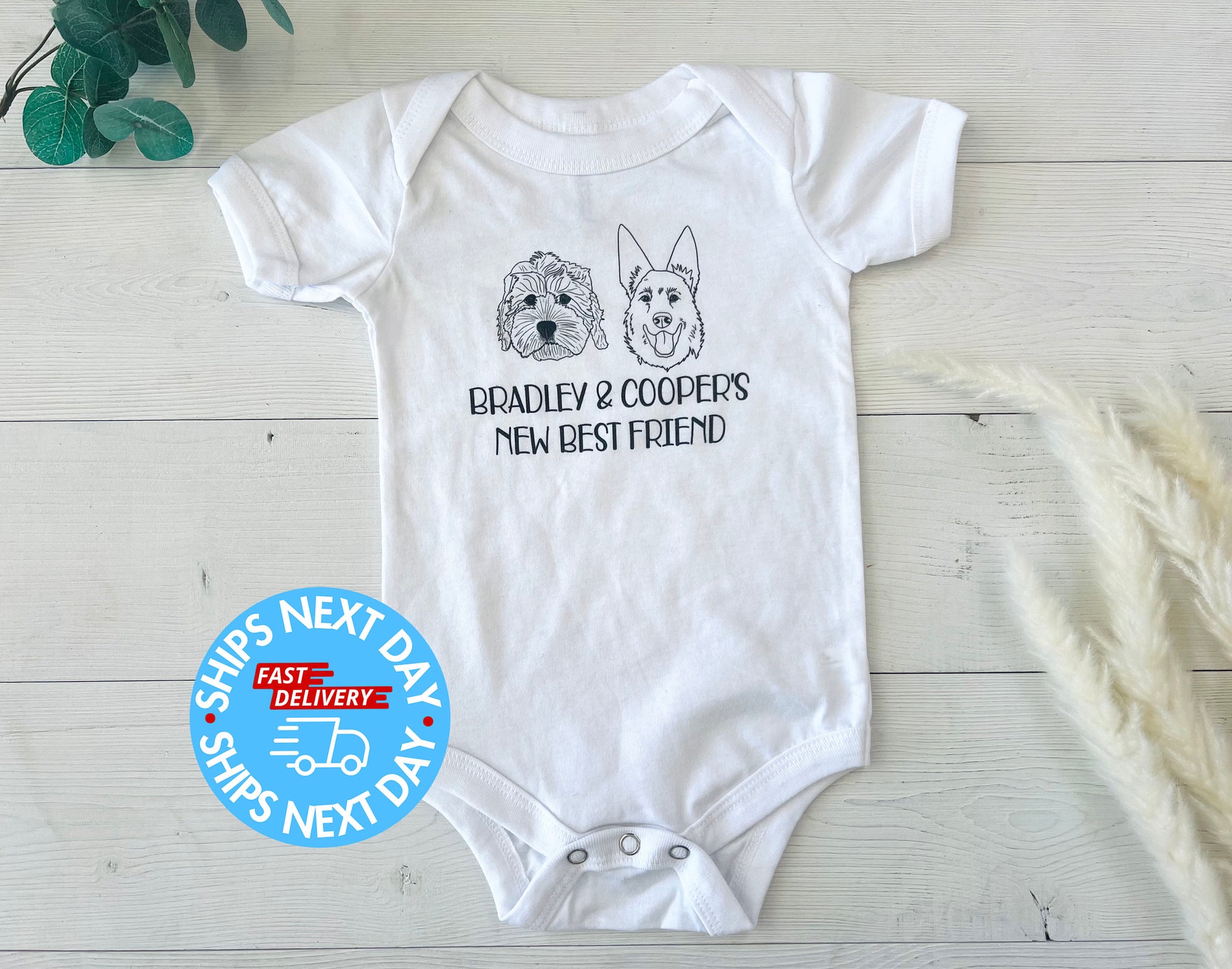 Personalized Baby Announcement, Dogs New Best Friend Baby Bodysuit, Pregnancy Announcement, Baby Coming Soon, Pregnancy Reveal, New Mom Gift Newborn