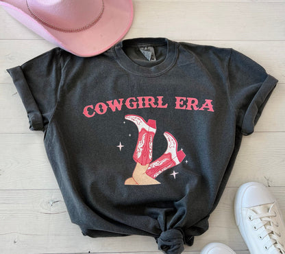 Womens Western Retro Cowgirl Era Pink Boots T-Shirt - Up2ournecksinfabric
