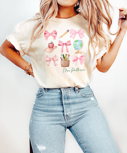 Customized 5 Bow Teacher T-Shirt - Up2ournecksinfabric