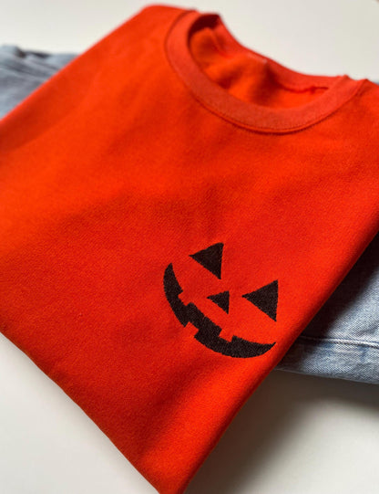 Embroidered Jack O Lantern Orange Pumpkin Sweatshirt - Up2ournecksinfabric