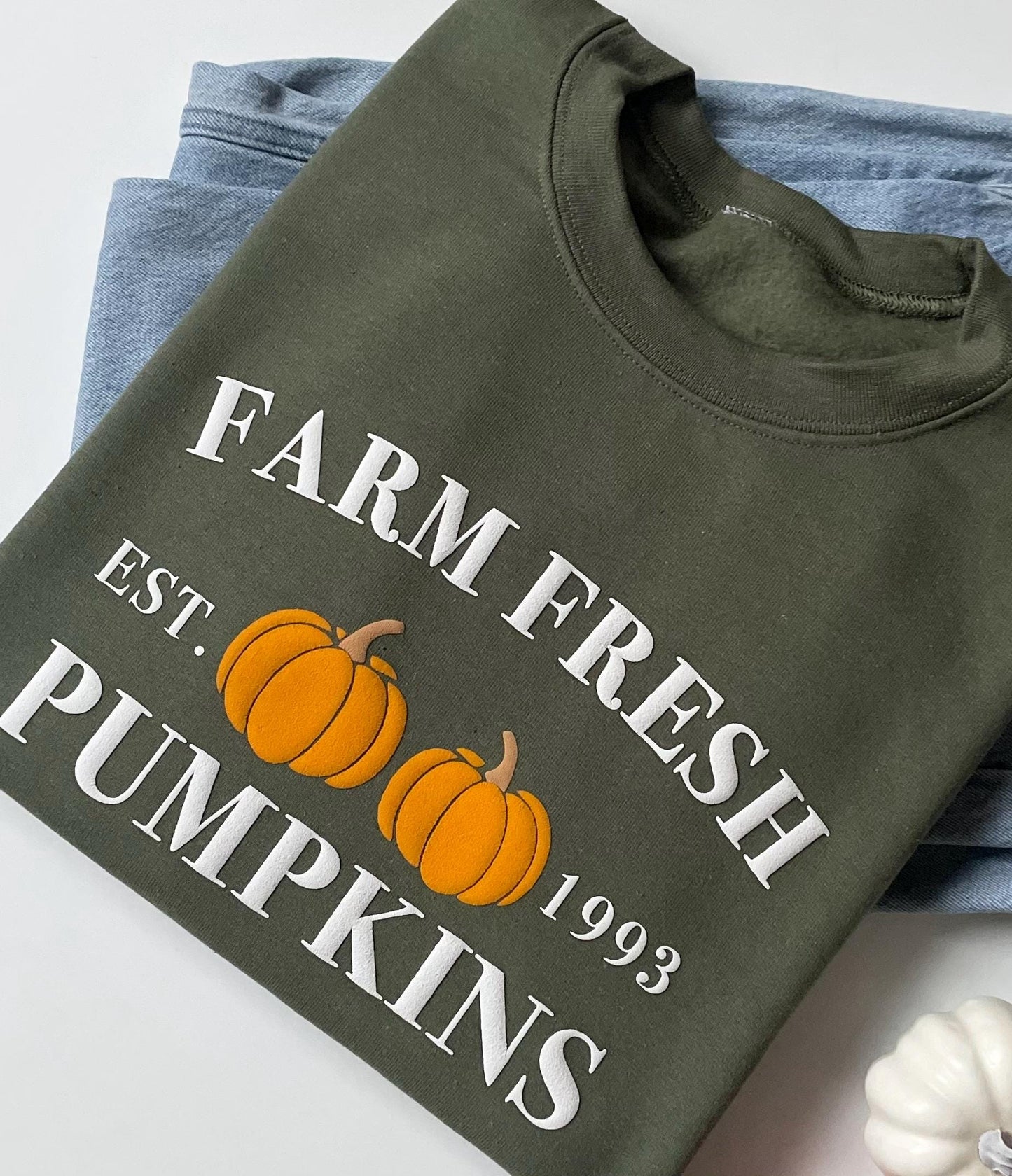 Embossed Fall Pumpkin Sweatshirt, Women's Fall Crewneck