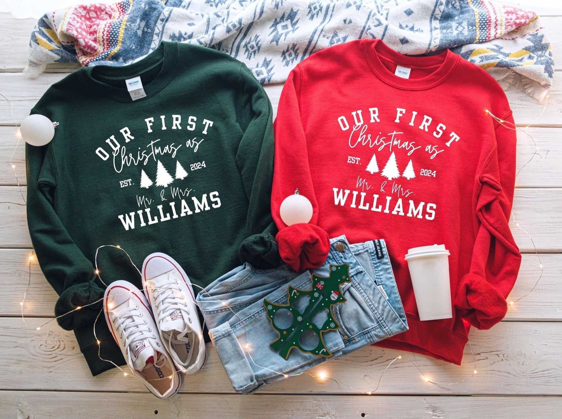 Matching Pyjamas Mr And Mrs Pjs Embossed Our First Christmas As