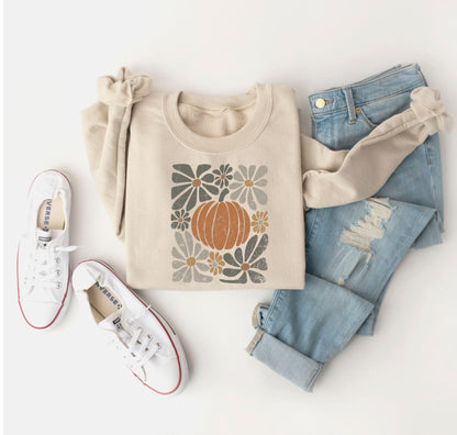 Womens Boho Fall Pumpkin Crewneck Sweatshirt