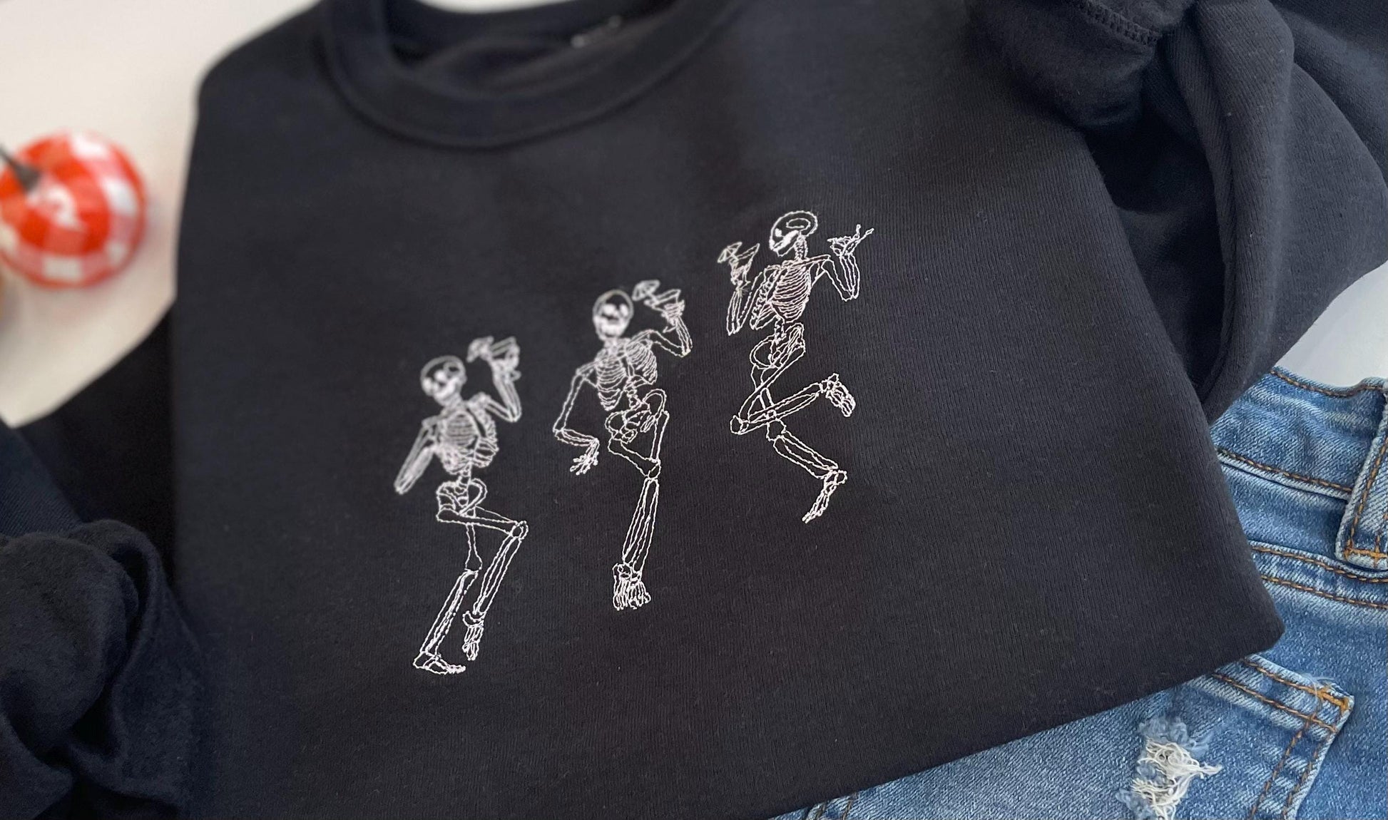 Embroidered Halloween Skeleton Sweatshirt