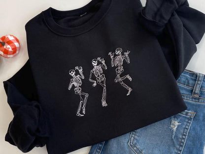 Embroidered Halloween Dancing Martini Skeleton Sweatshirt - Up2ournecksinfabric