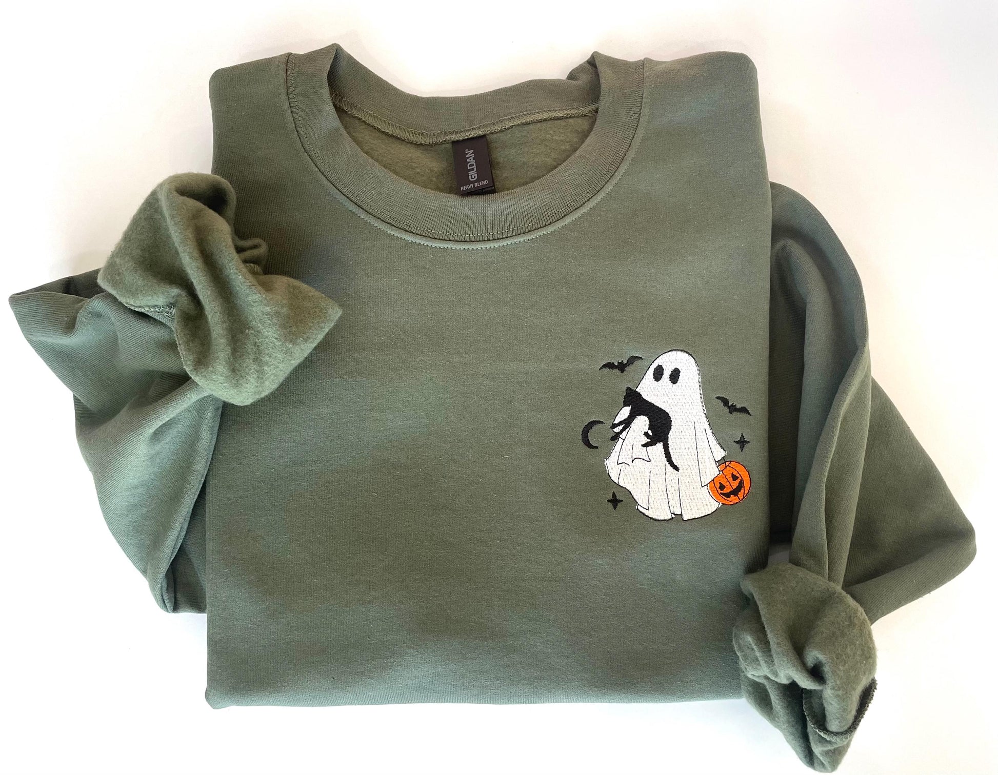 Halloween Embroidered Cat Sweatshirt, Halloween Sweatshirt, Embroidered Halloween Sweatshirt, Ghost Sweatshirt, Womens Halloween Sweatshirt