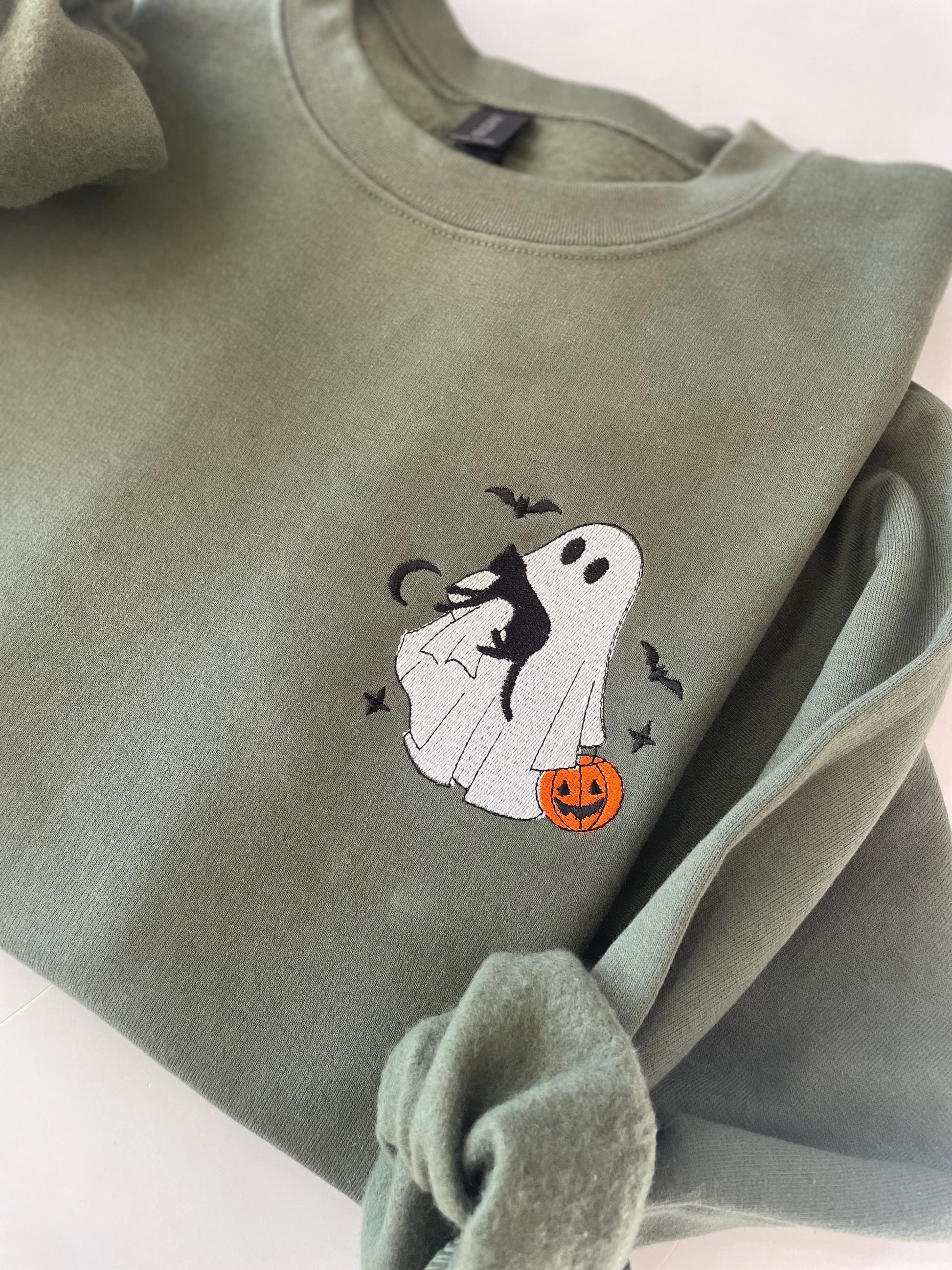 Halloween Cat Embroidered Crewneck