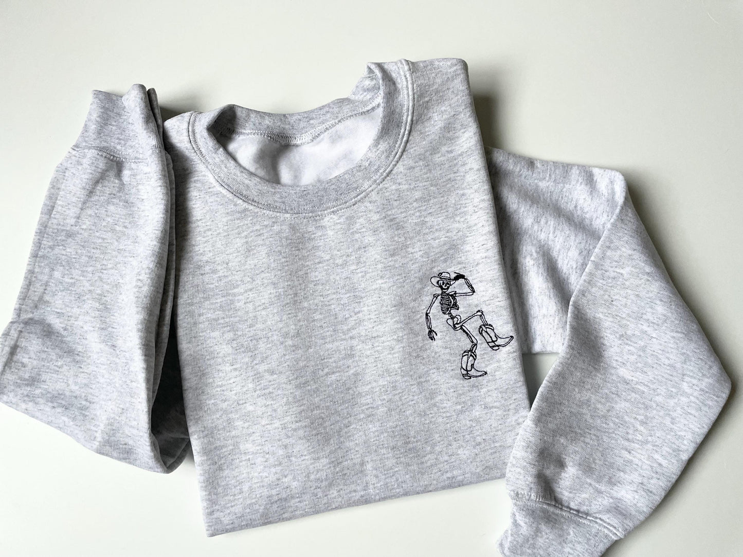 Skeleton Embroidered Sweatshirt, Dancing Skeleton Halloween Crewneck, Embroidered Halloween Sweatshirt, Cowboy Skeleton, Womens Halloween