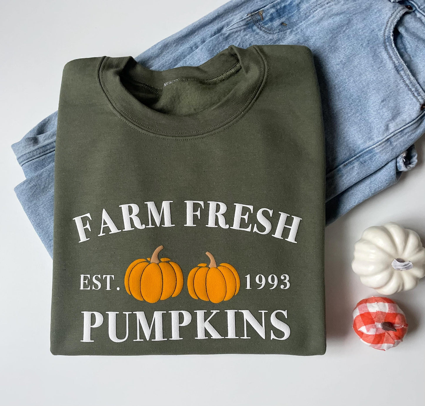 Embossed Fall Pumpkin Sweatshirt, Women's Fall Crewneck