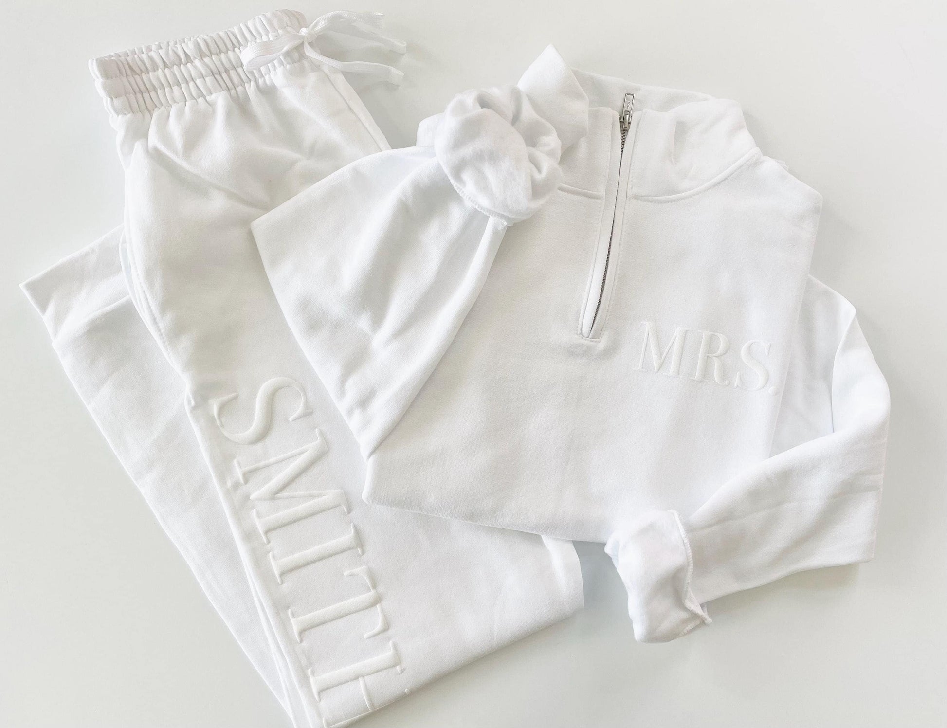 Embossed New Mrs. Bridal Gift Set Bride Sweatshirt Quarter Zip Sweats Honeymoon Outfit