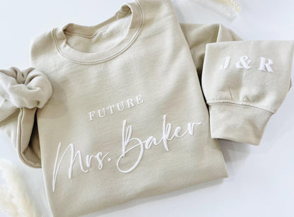 Future Mrs Embossed Beige Sweatshirt with Initials