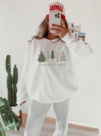 Merry and Bright, Womens Christmas Sweatshirt, Christmas Sweater, Christmas Crewneck, Christmas Tree Sweatshirt, Christmas Sweater Women