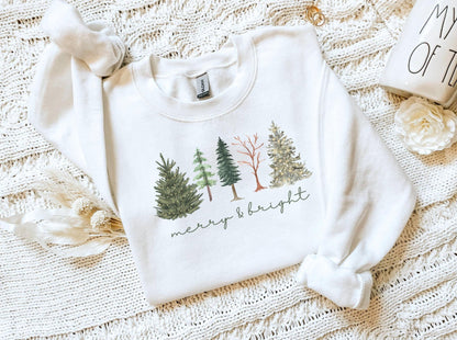 Merry and Bright, Womens Christmas Sweatshirt, Christmas Sweater, Christmas Crewneck, Christmas Tree Sweatshirt, Christmas Sweater Women