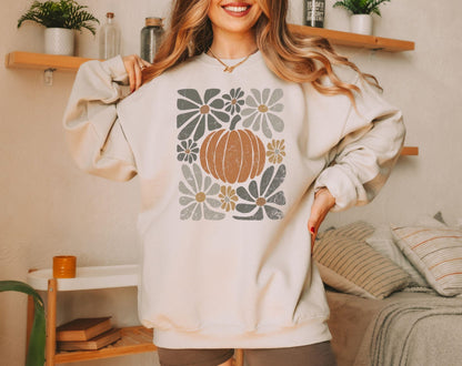 Womens Boho Fall Pumpkin Crewneck Sweatshirt