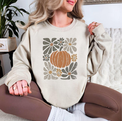 Womens Boho Fall Pumpkin Crewneck Sweatshirt