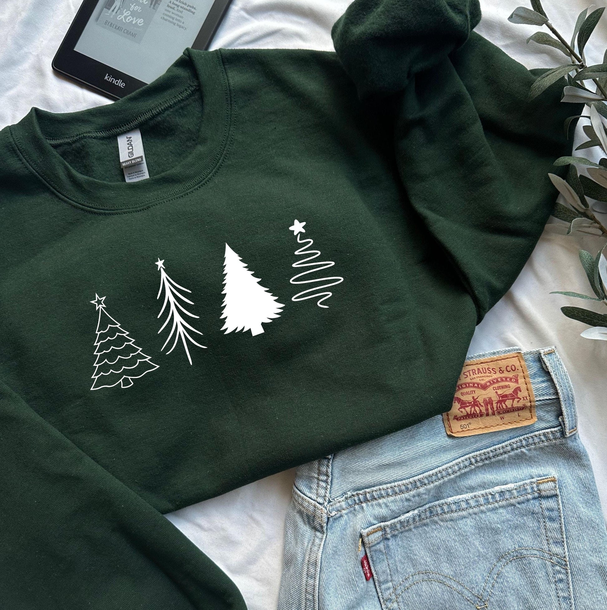 Embossed Christmas Tree Sweater, Christmas Crewneck, Womens Christmas Sweatshirt, Christmas Gift for Her,