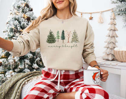 Merry and Bright, Womens Christmas Sweatshirt, Christmas Sweater, Christmas Crewneck, Christmas Tree Sweatshirt, Christmas Sweater Women