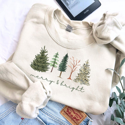 Merry and Bright, Womens Christmas Sweatshirt, Christmas Sweater, Christmas Crewneck, Christmas Tree Sweatshirt, Christmas Sweater Women