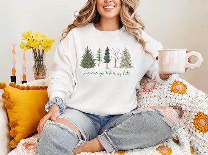 Merry and Bright, Womens Christmas Sweatshirt, Christmas Sweater, Christmas Crewneck, Christmas Tree Sweatshirt, Christmas Sweater Women