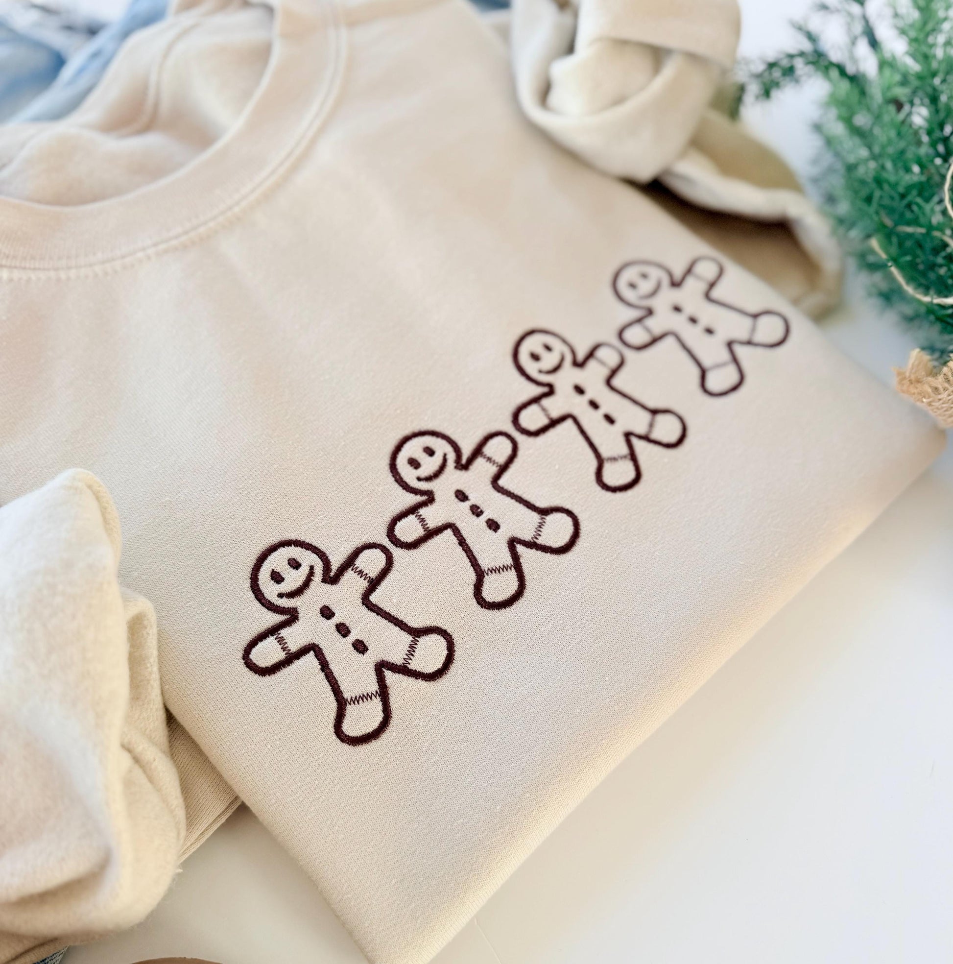 Embroidered Gingerbread Men Christmas Sweatshirt for Women