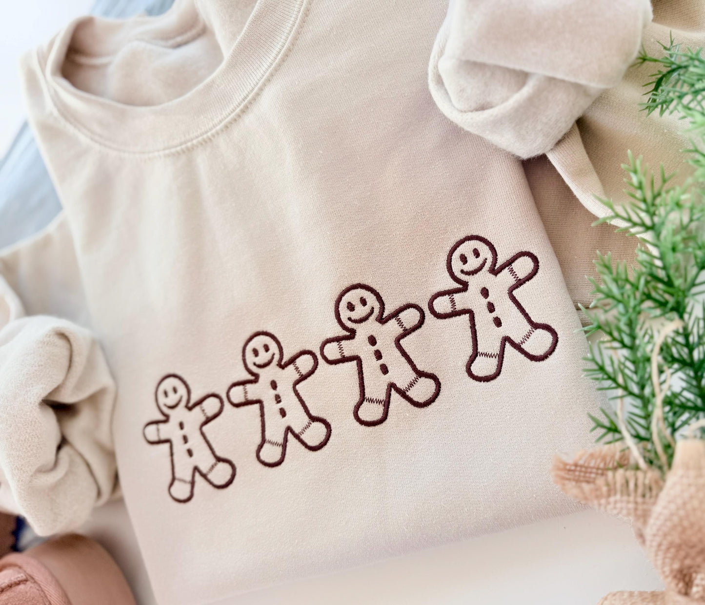 Embroidered Gingerbread Men Christmas Sweatshirt for Women