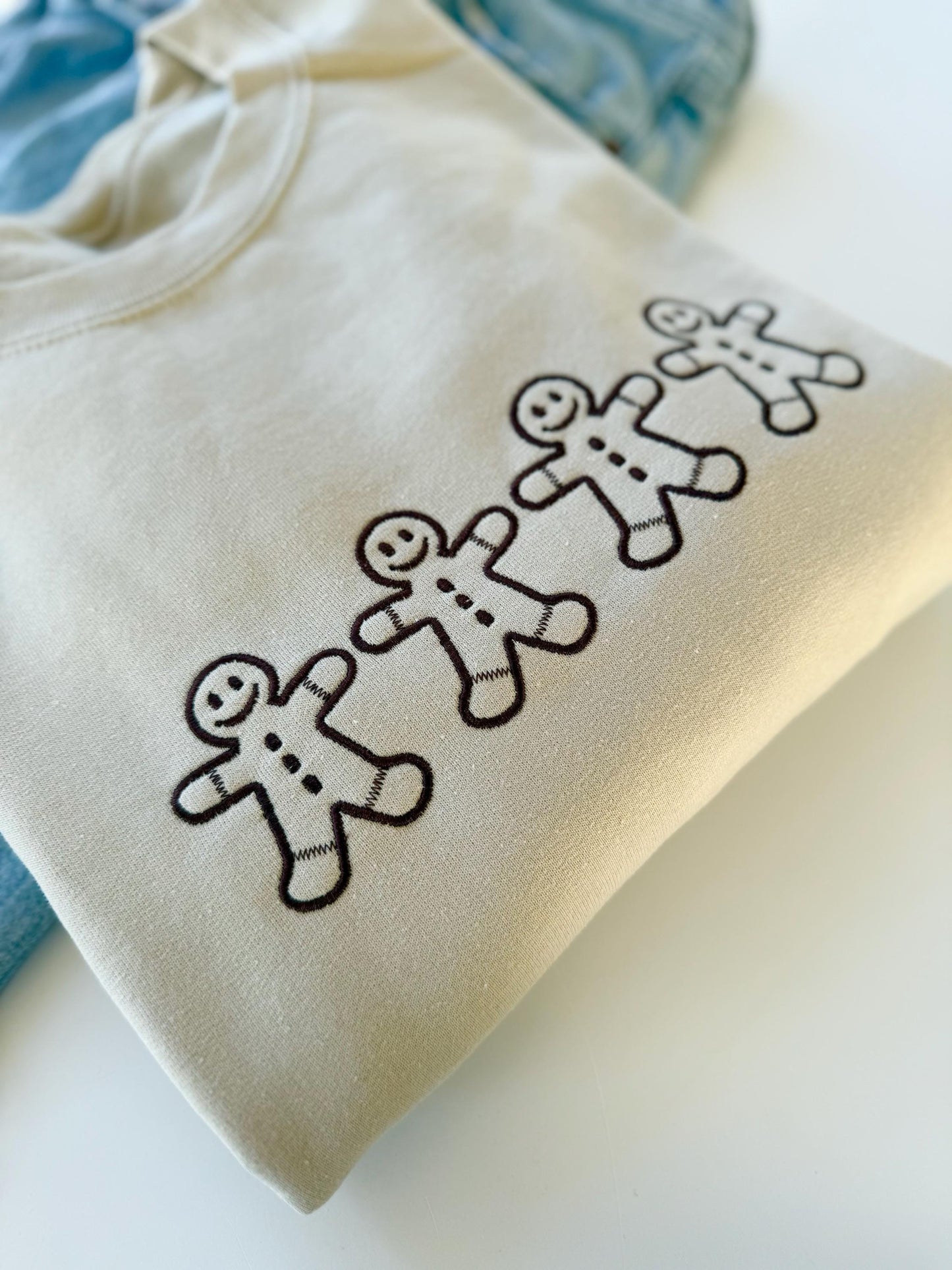 Embroidered Gingerbread Men Christmas Sweatshirt for Women