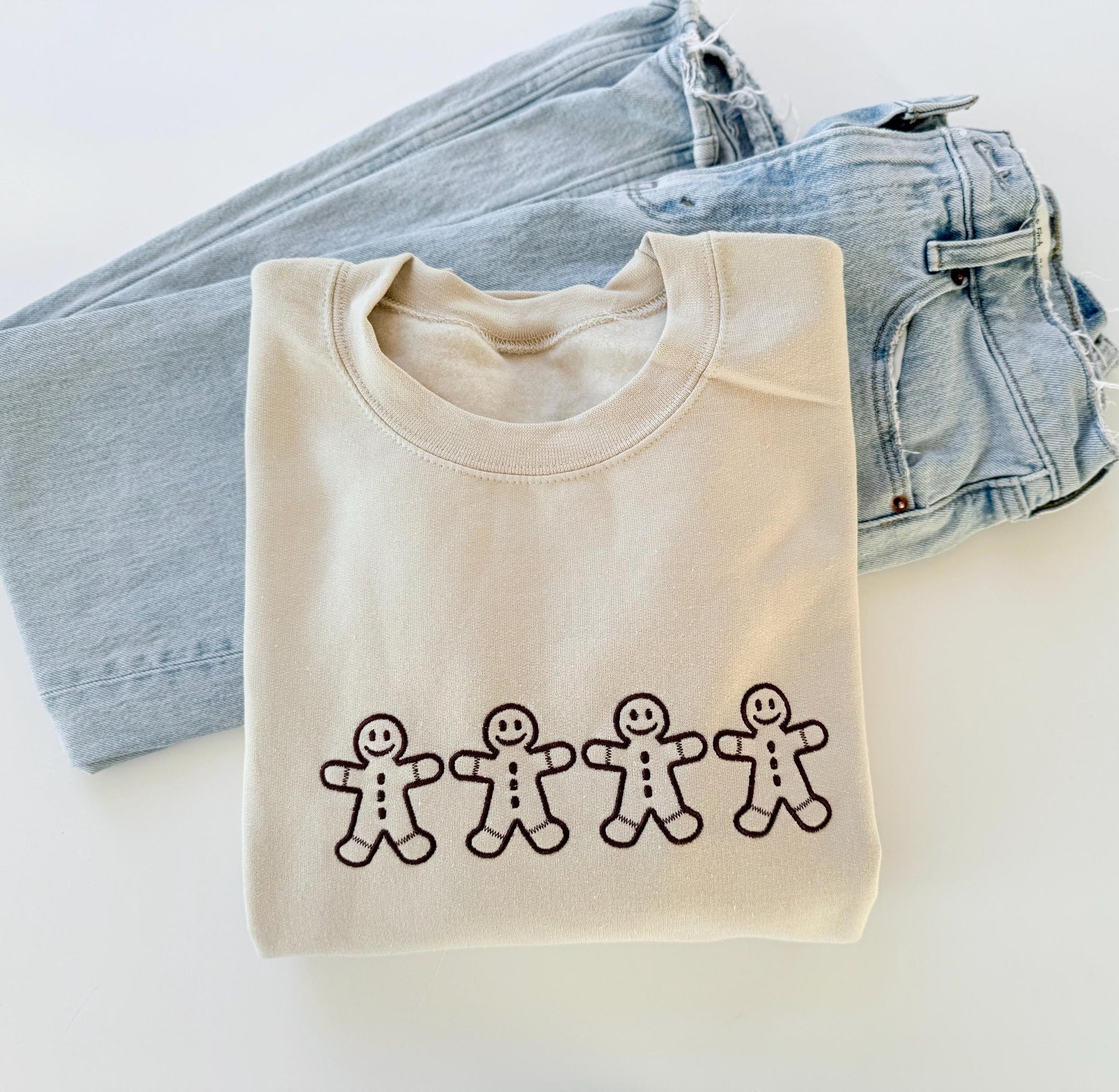 Embroidered Gingerbread Men Christmas Sweatshirt for Women