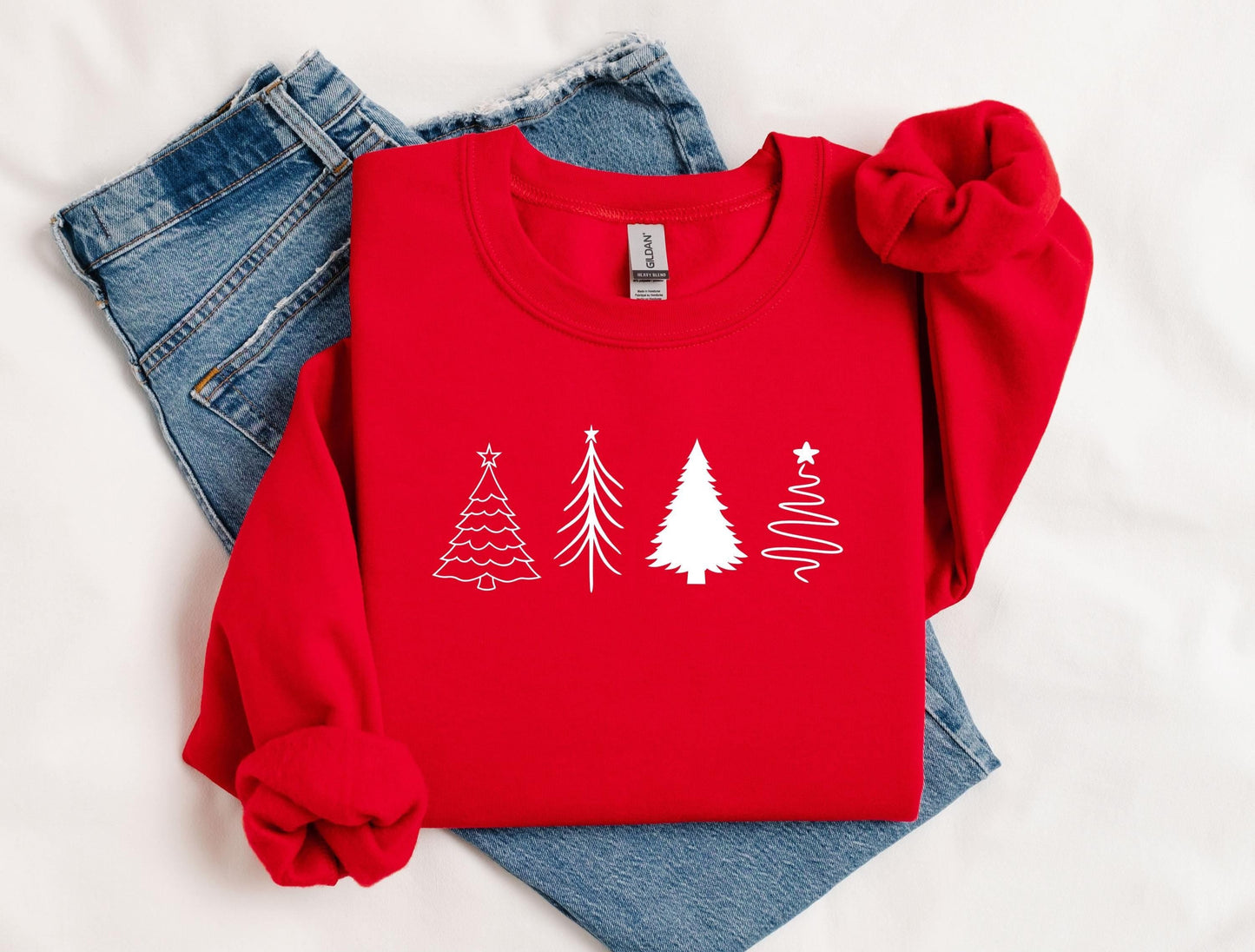 Embossed Four Christmas Tree Sweatshirt