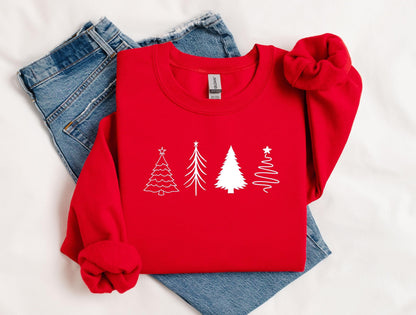 Embossed Four Christmas Tree Sweatshirt