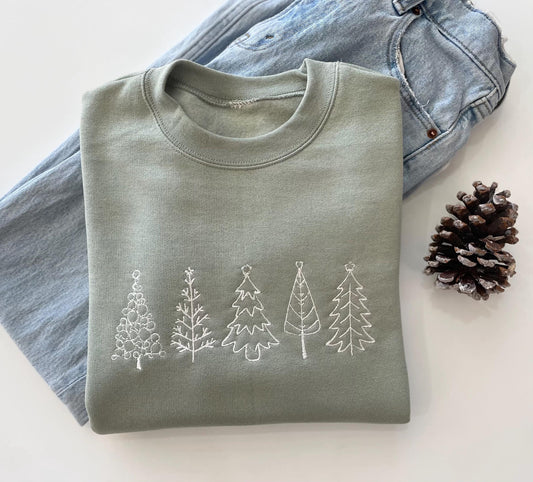 Embroidered Christmas Tree Sweatshirt Womens