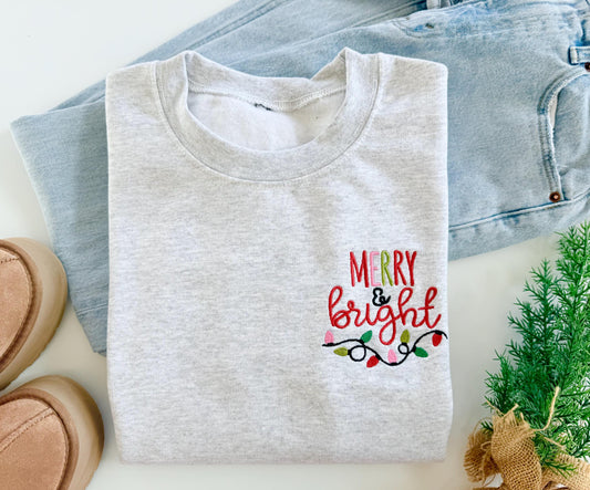 Merry and bright embroidered sweatshirt for women