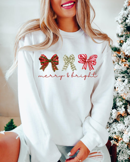 Merry and Bright Sweatshirt, Women's Christmas Crewneck, Winter Crewneck, Christmas Eve Outfit