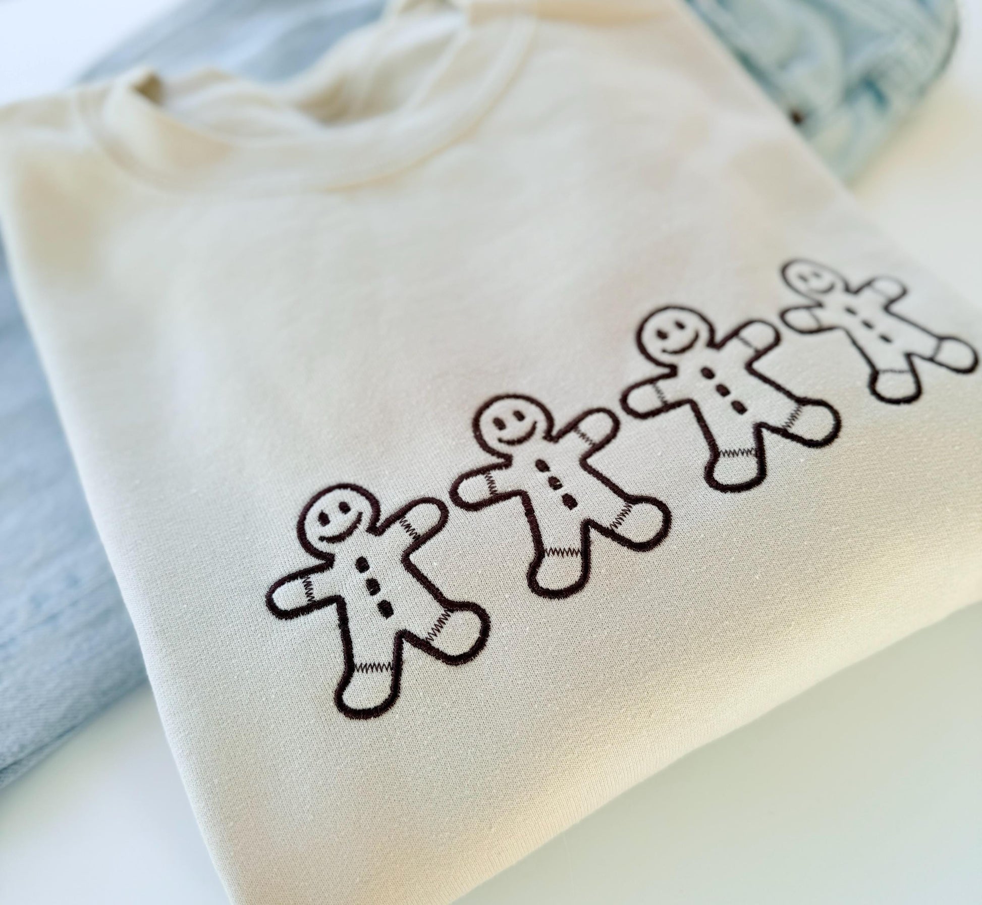 Embroidered Gingerbread Men Christmas Sweatshirt for Women