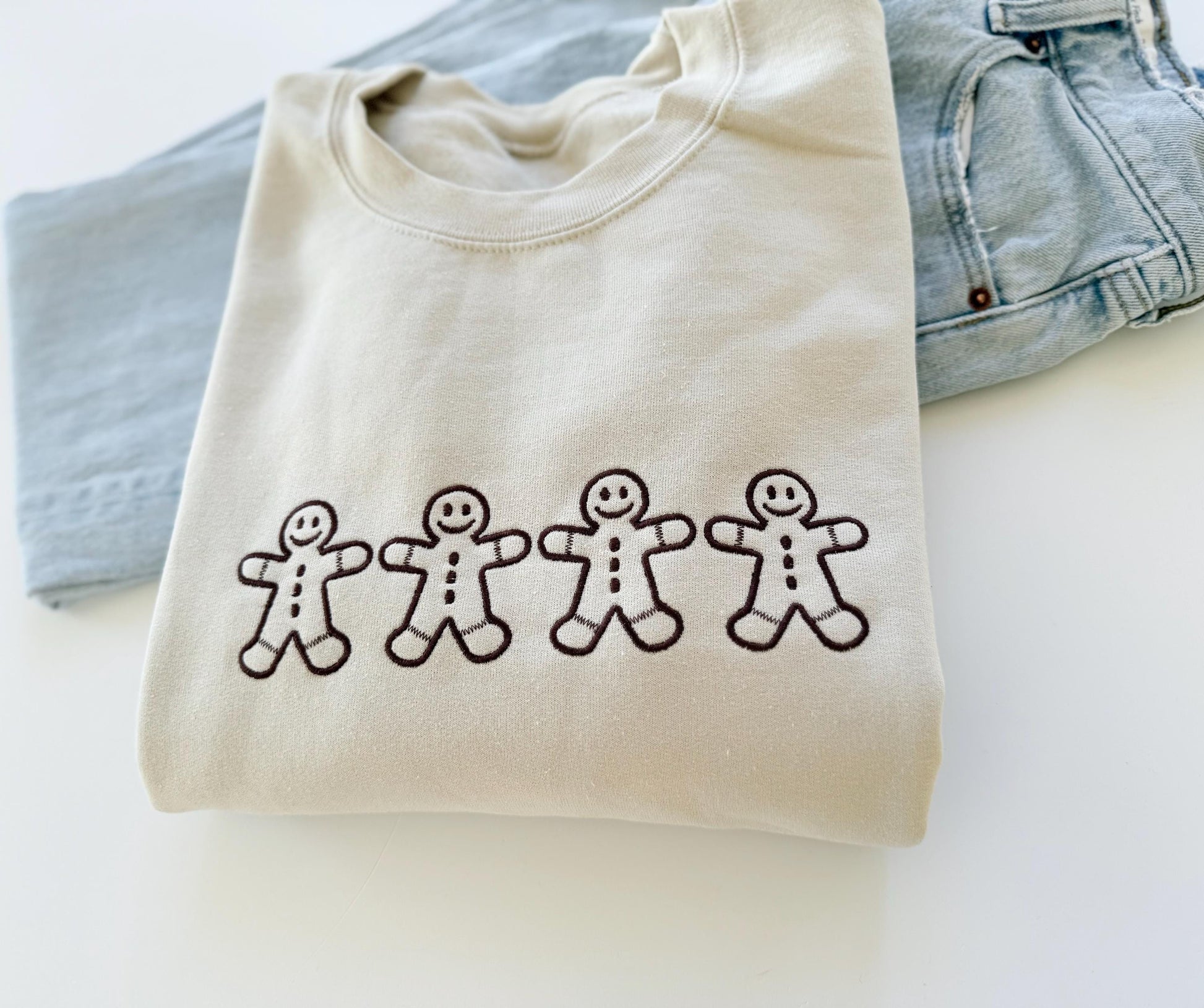 Embroidered Gingerbread Men Christmas Sweatshirt for Women