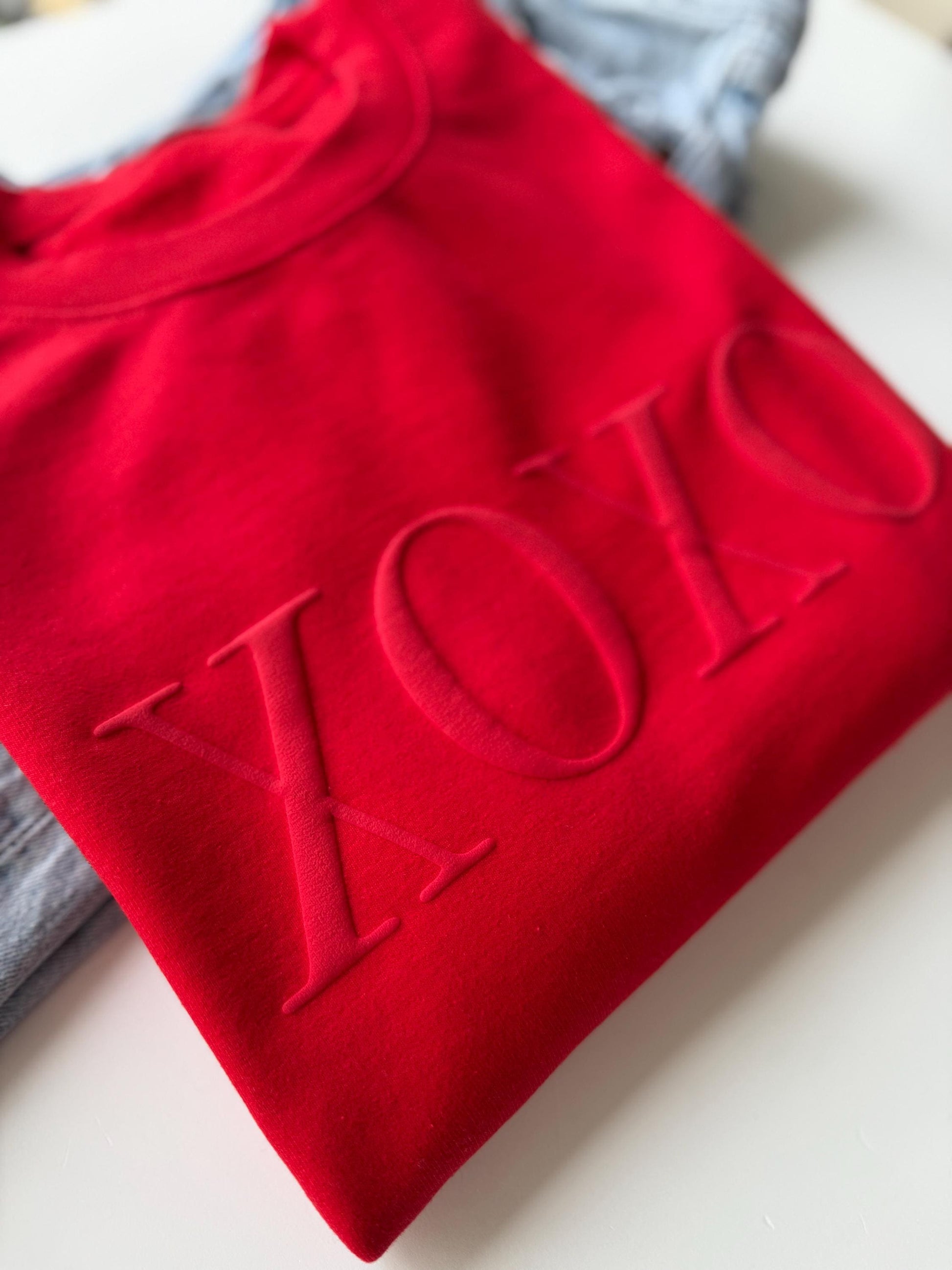 XOXO Sweatshirt, Women's Valentine Sweater, Valentine's Day Shirt, Galentine's Day, Valentine's Outfit, Embossed Valentine's Day sweatshirt