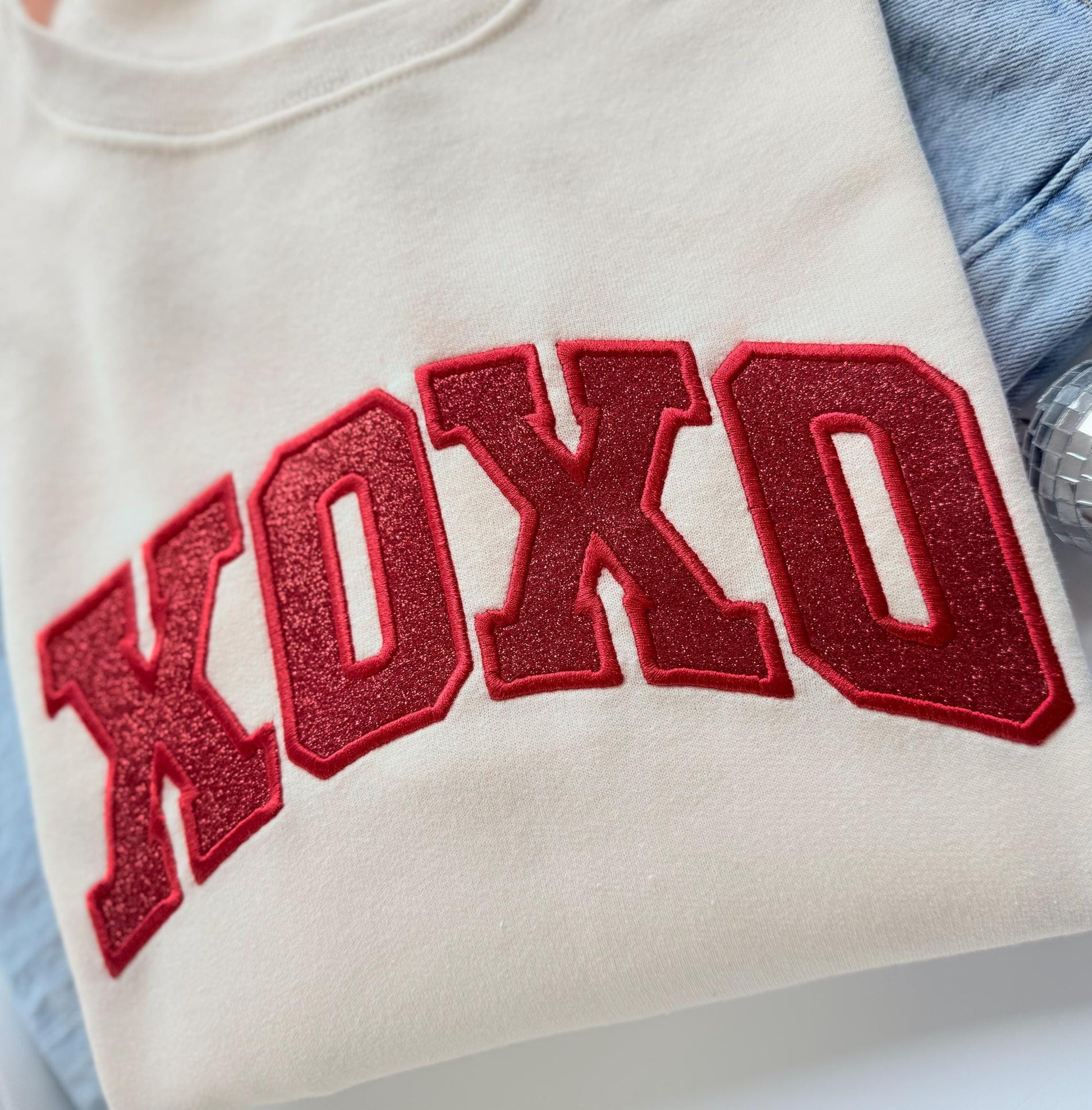 Embroidered Glitter Valentines Day XOXO Crewneck