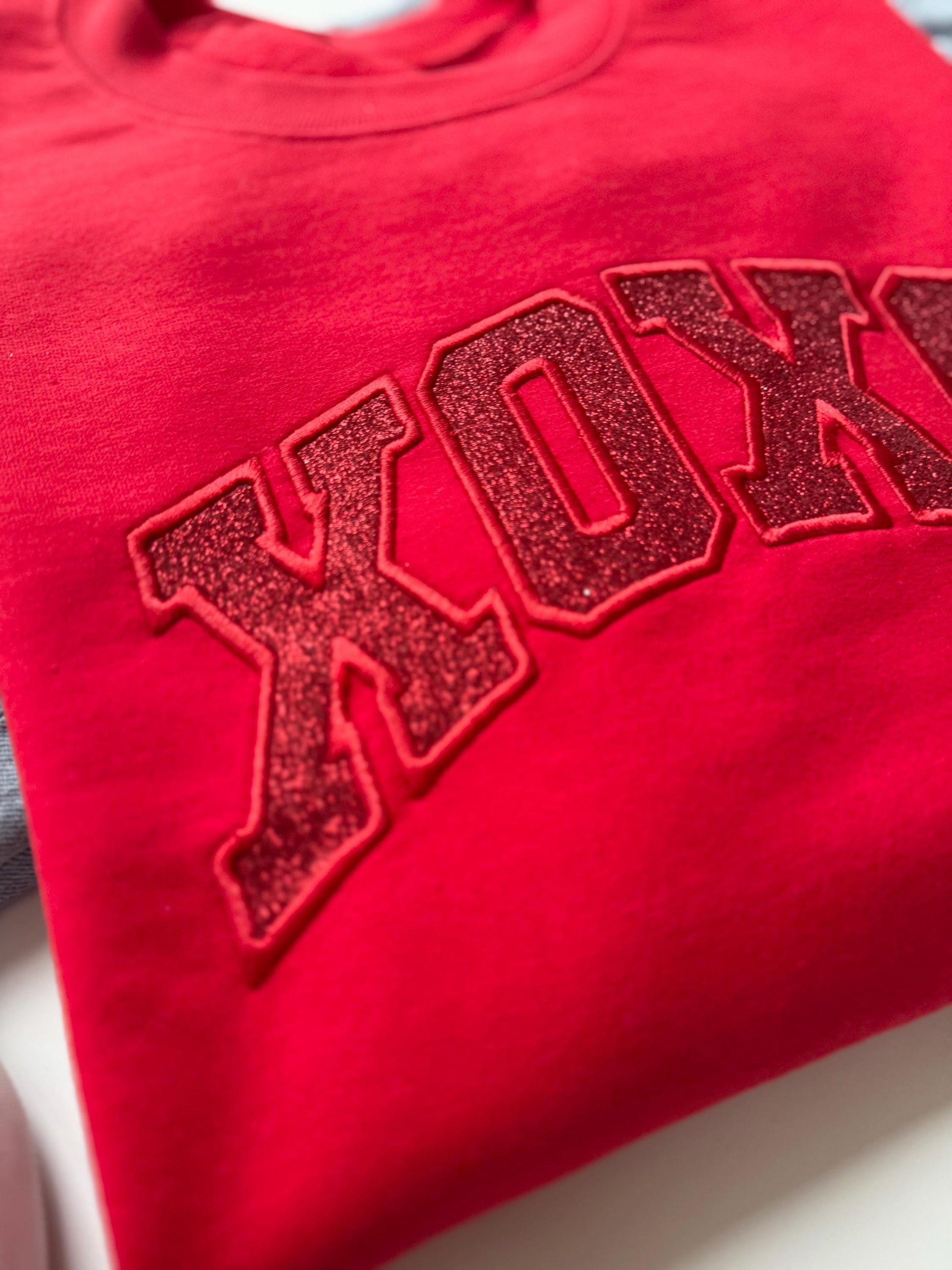 Glitter XOXO Crewneck, Embroidered Women's Valentine's Day Sweatshirt, Valentine's Sweater, Valentine's Day Shirt, Galentine's Day