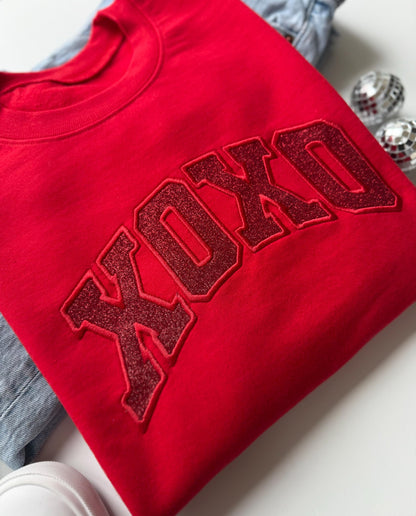 Glitter XOXO Crewneck, Embroidered Women's Valentine's Day Sweatshirt, Valentine's Sweater, Valentine's Day Shirt, Galentine's Day