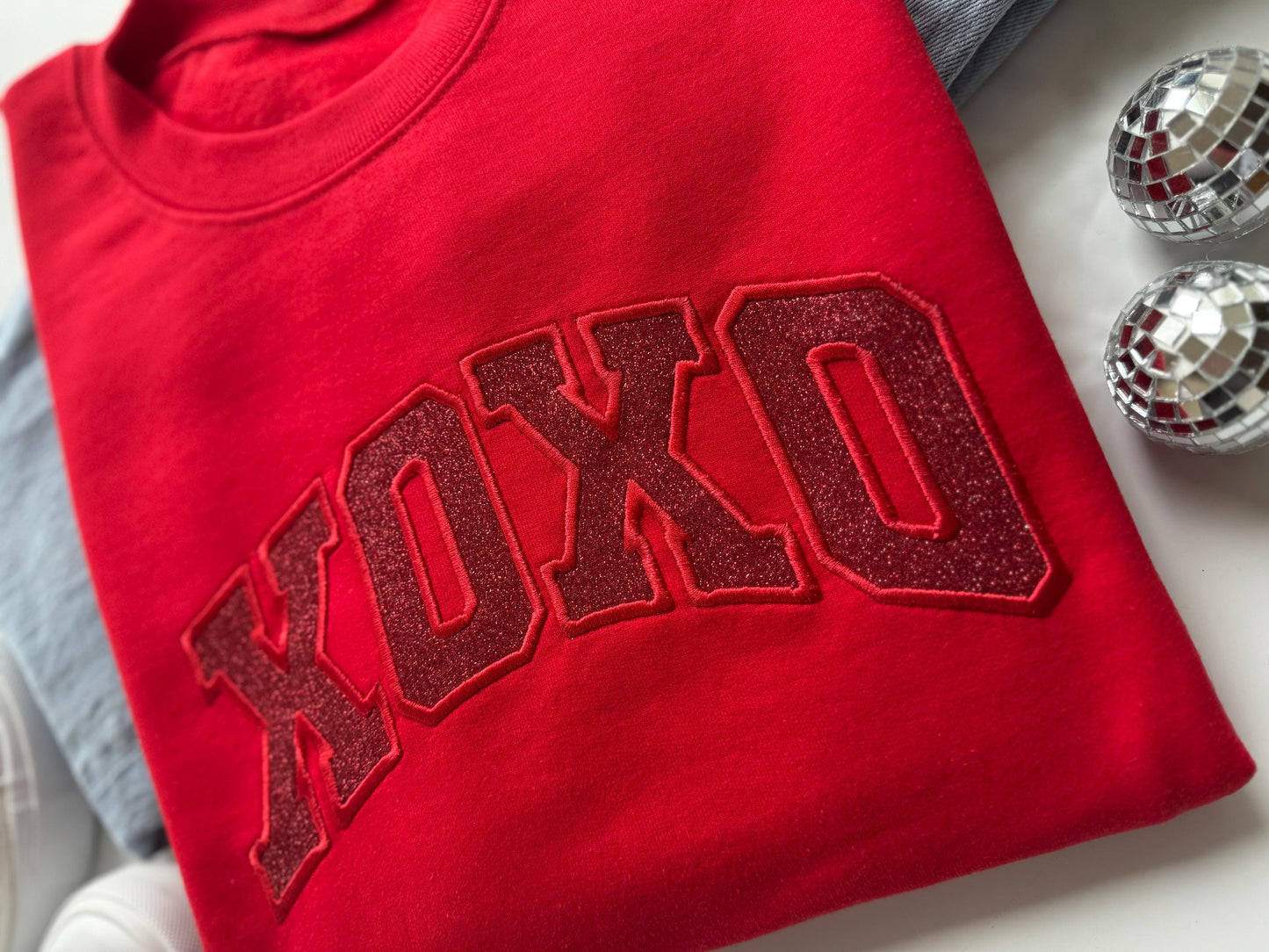 Glitter XOXO Crewneck, Embroidered Women's Valentine's Day Sweatshirt, Valentine's Sweater, Valentine's Day Shirt, Galentine's Day