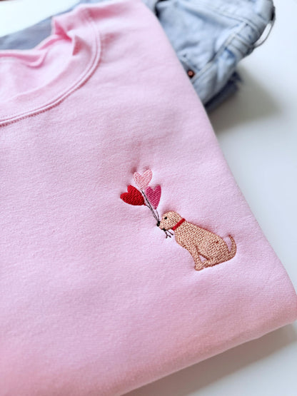 Embroidered Dog Valentine's Day Sweatshirt, Dog Valentine, Valentine's Day Outfit, Women's Valentine's Day Crewneck Sweater