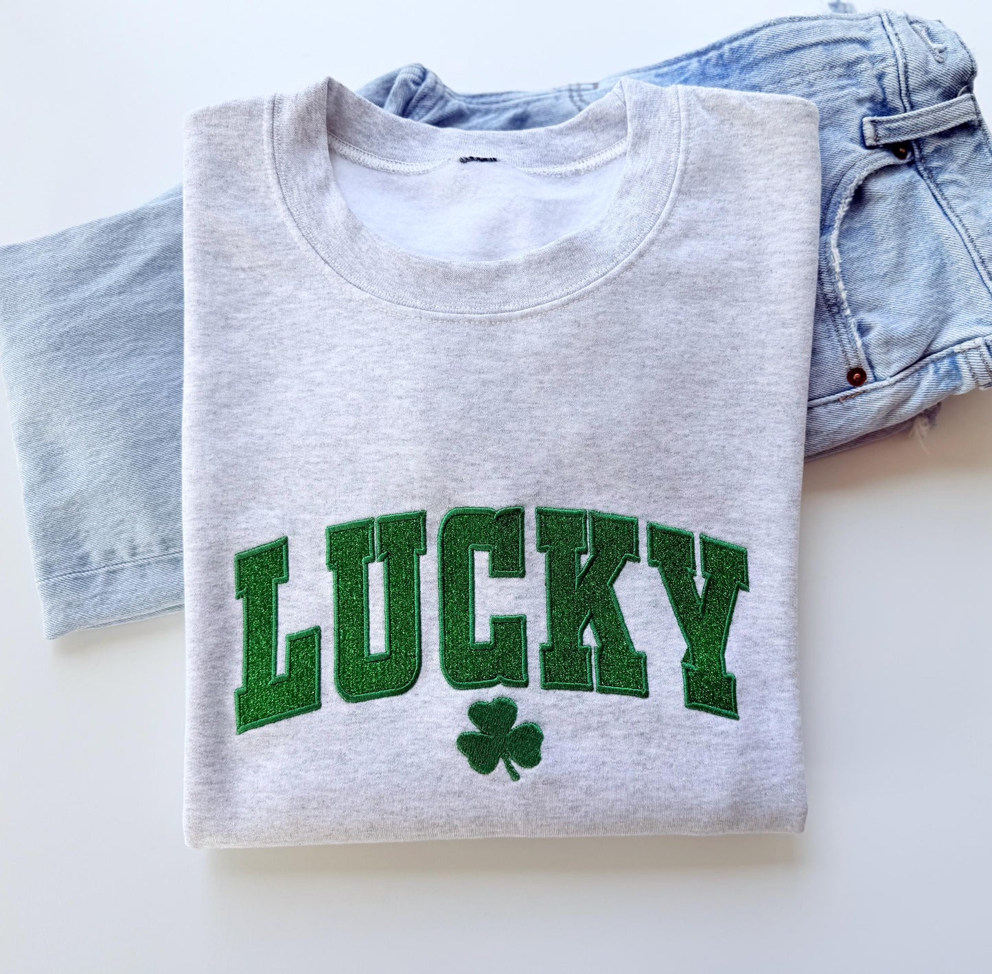 Lucky Embroidery Glitter Crewneck Sweatshirt