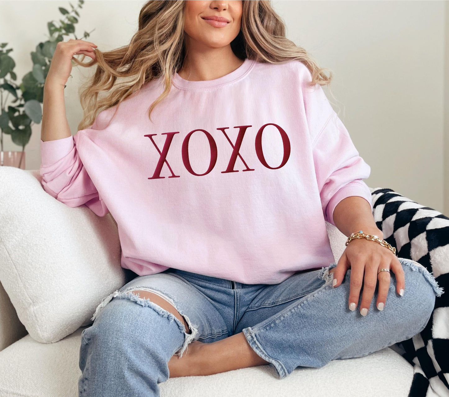 Embossed XOXO Sweater, Valentine's Sweater, Valentine's Day Shirt, Galentine's Day, Valentine's Outfit, Women's Valentine's Day Crewneck