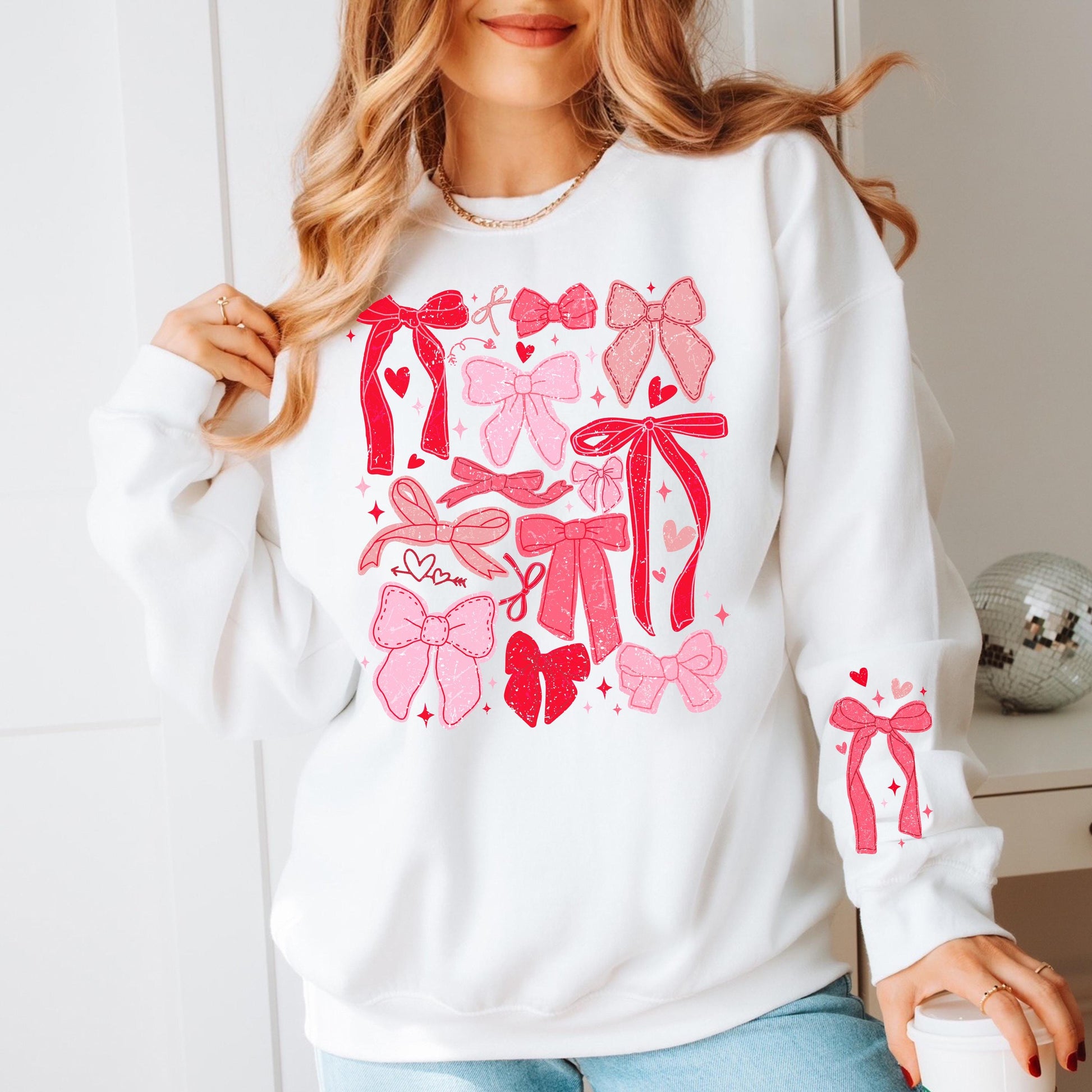 Valentine's Day Crewneck, Women's Valentine's Day Sweater, Valentine Bow Sweatshirt, Coquette Bow,