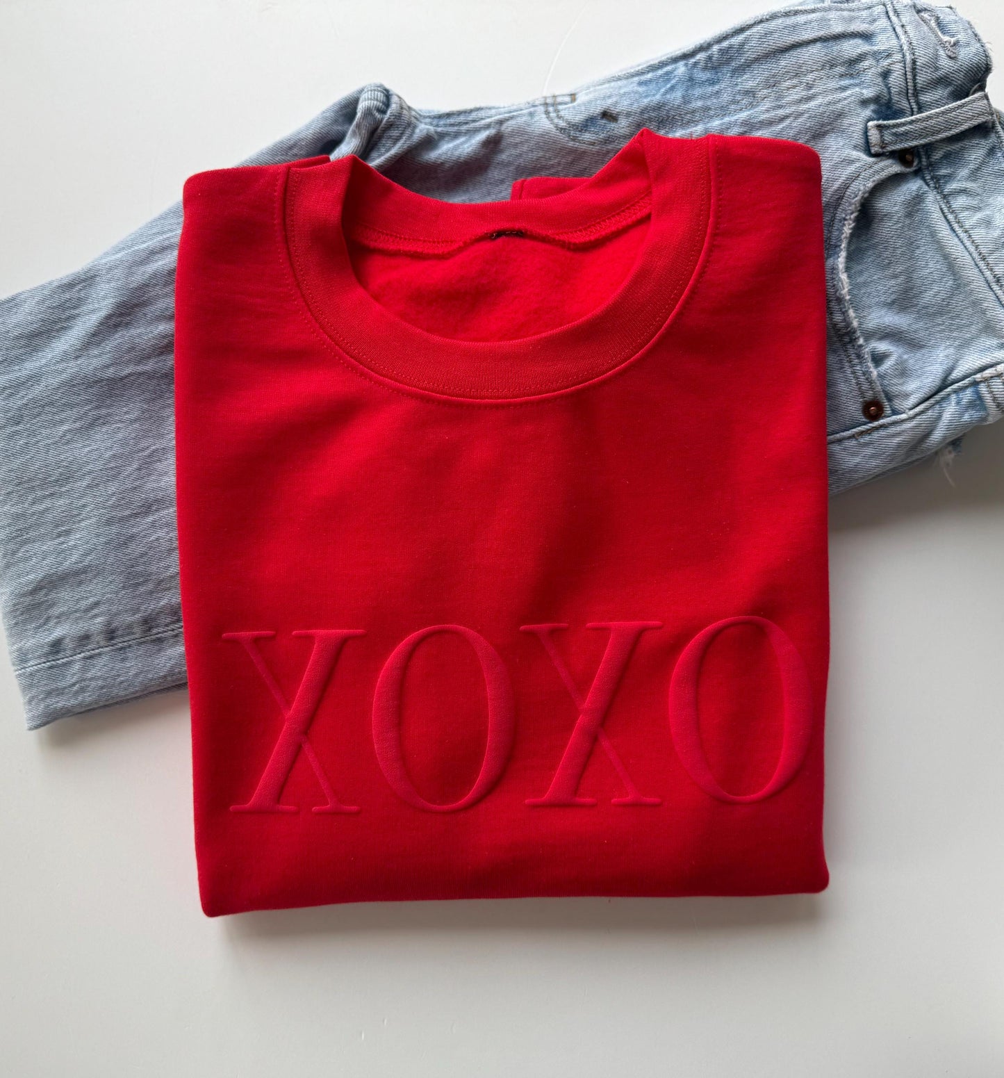 XOXO Sweatshirt, Women's Valentine Sweater, Valentine's Day Shirt, Galentine's Day, Valentine's Outfit, Embossed Valentine's Day sweatshirt